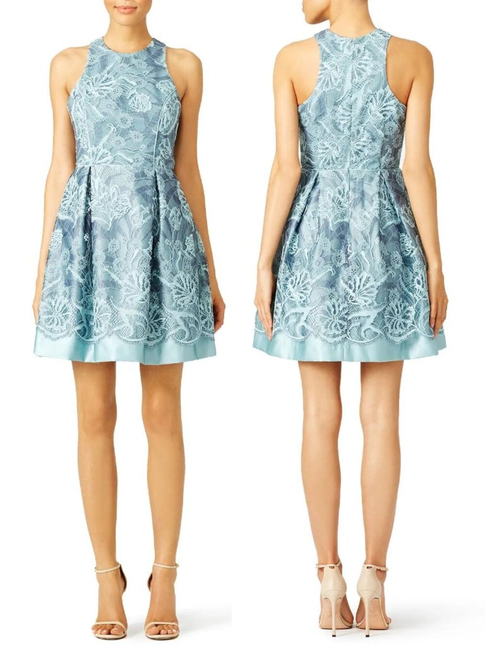 nha khanh blue VIviana dress lace satin fit & flare mini wedding guest party 4